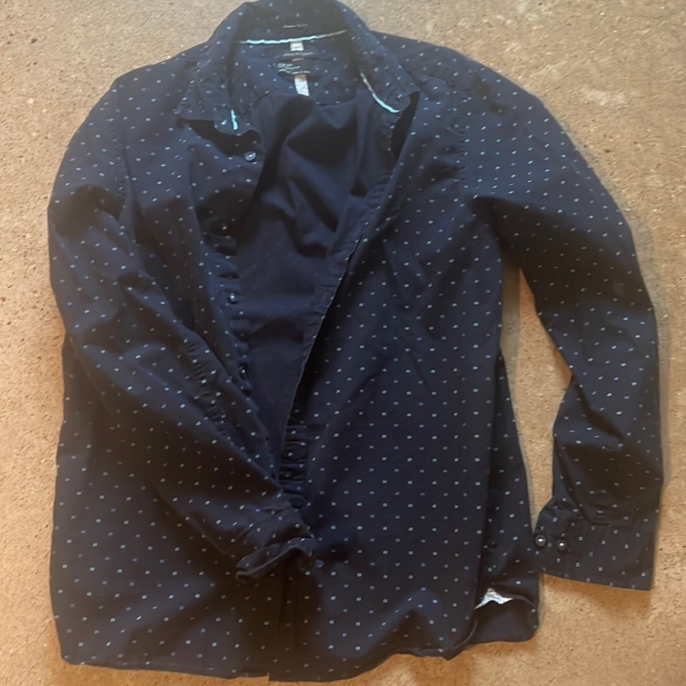 Navy denim and flowers button down collared shirt - like new